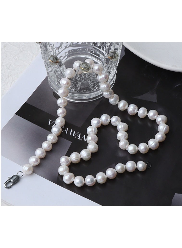 LATEEN Natural Pearl Necklace 8mm Natural Fresh Water Pearl Necklace Sterling Silver Buckle 9mm With Luxry Gift Box - Image 5